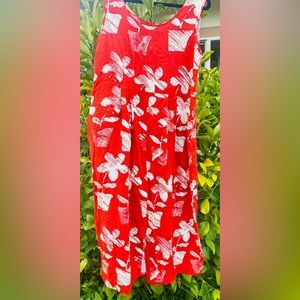 Vintage 90s Jams World Red Flower Pot Hawaiian Maxi Dress